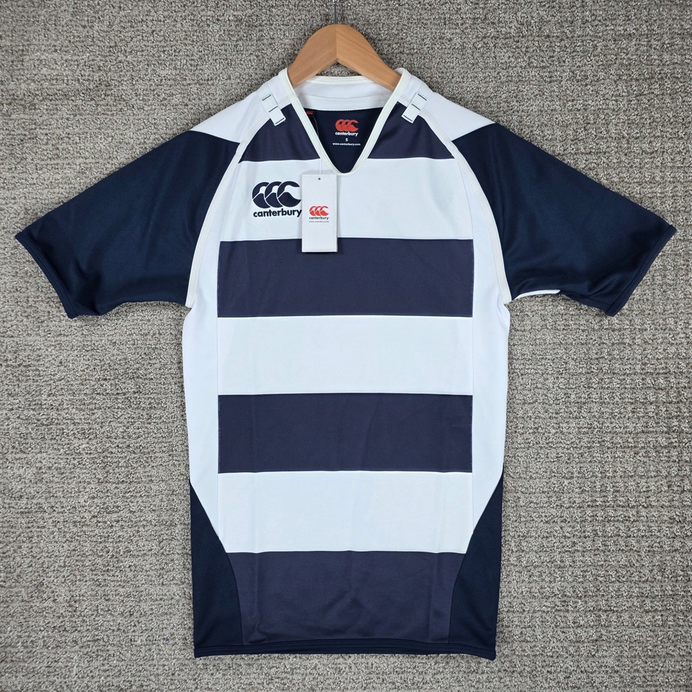 Canterbury Hooped Challenge Jersey Navy White Mens Small Rugby Shirt NWT
